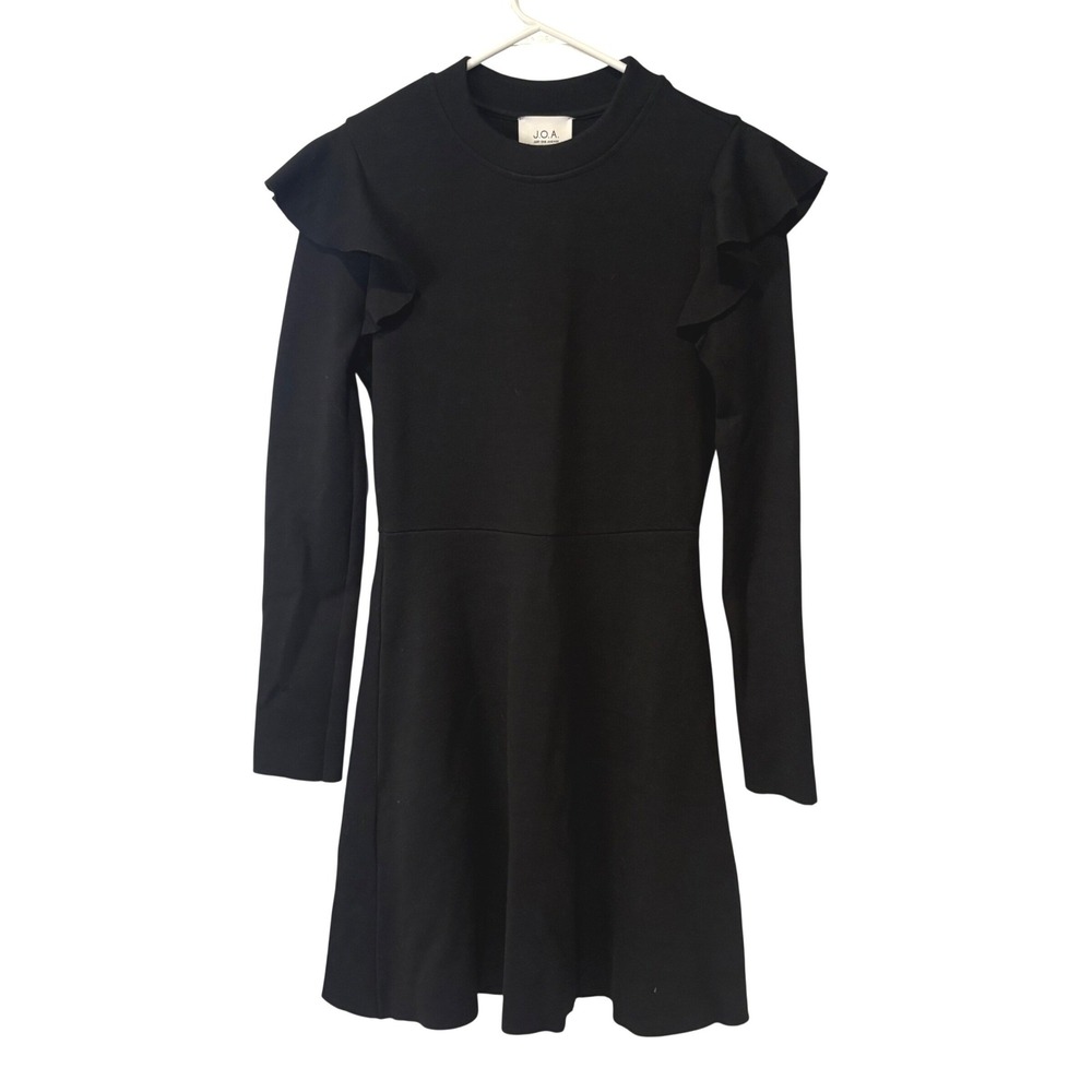 JOA Just One Answer Black Ruffle Shoulder Long‎ Sleeve Mini Knee Length Dress M